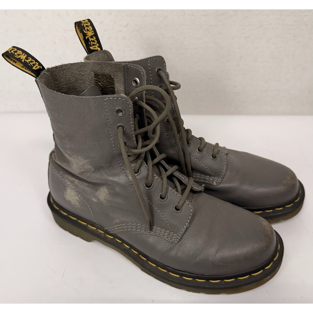 Doc Martens Vegan Chrome 1460 Pascal Gray Ankle Combat Boots Womens 9 Dr Martens